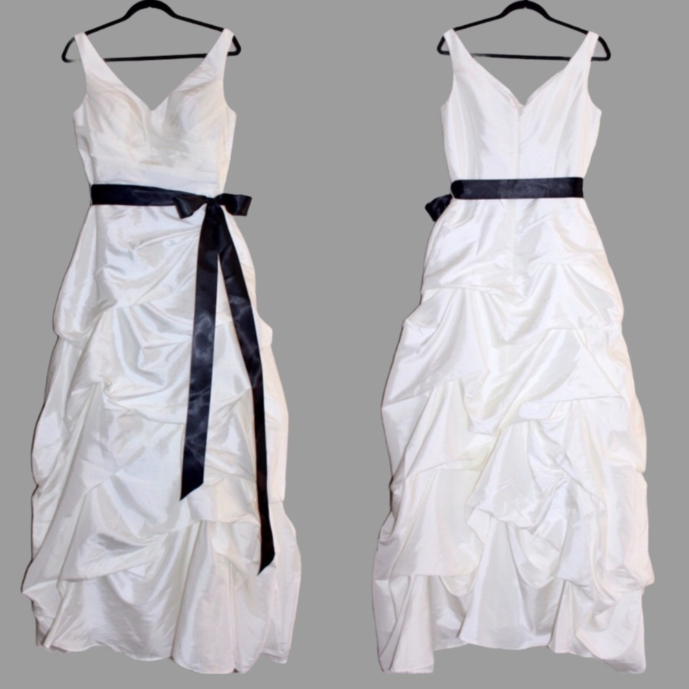 Bill Levkoff Ivory Gown with Black Bow NWT